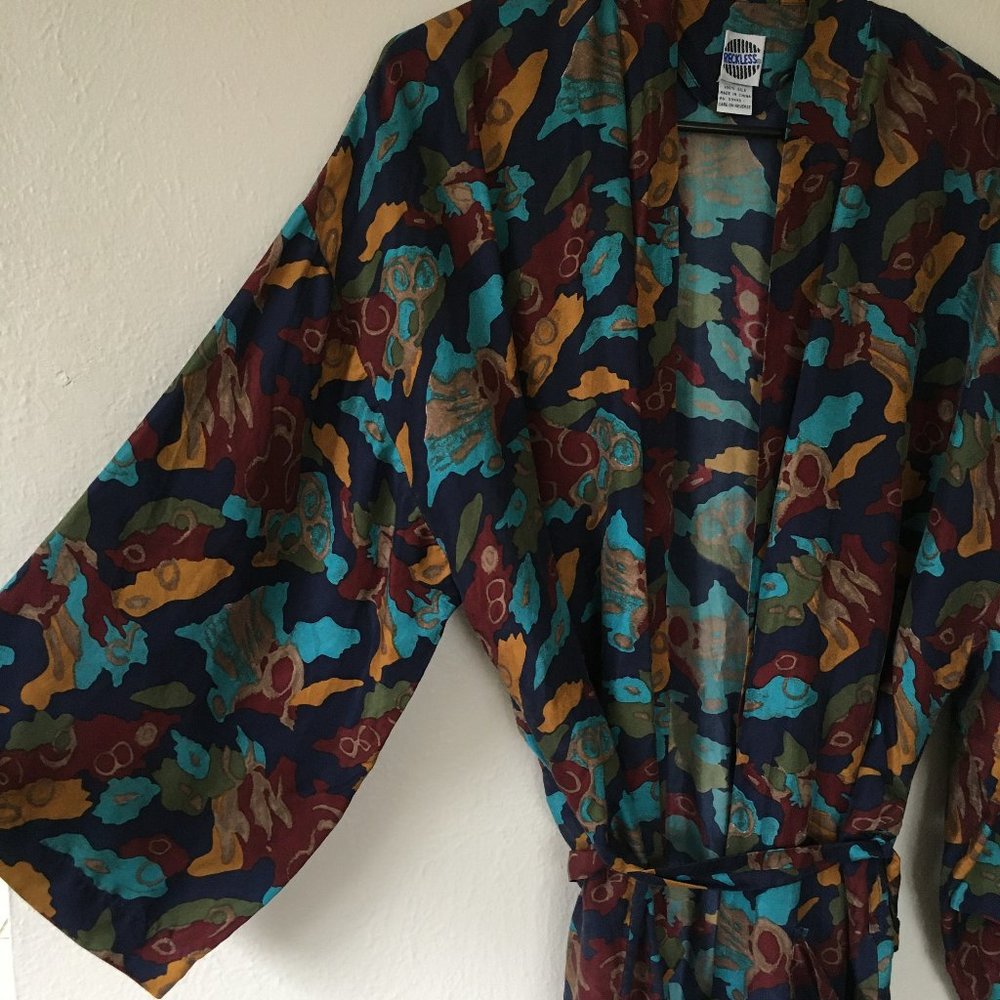 Abstract Patterned Long Silk Robe